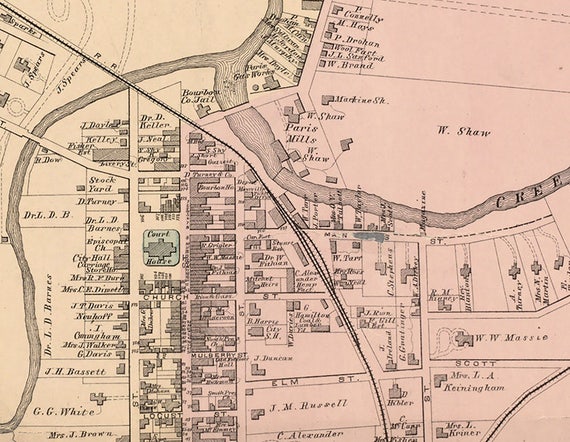 1877 Map Of Paris Bourbon County Kentucky Etsy