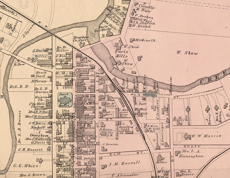 1877 Map of Paris Bourbon County Kentucky - Etsy