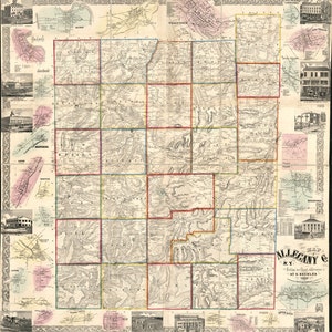 Carte 1856 du comté d'Allegany, NY, Belfast Wellsville