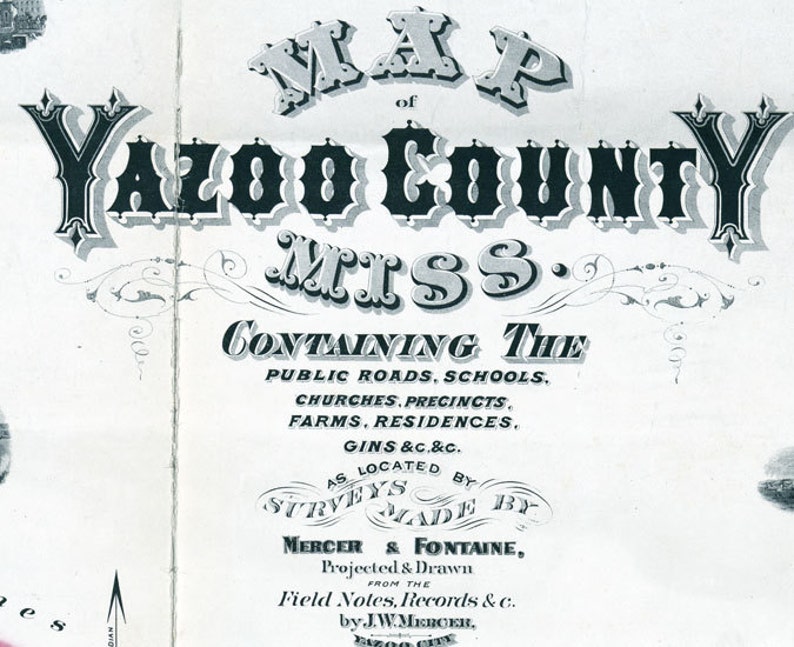 1874 Farm Line Map of Yazoo County Mississippi Etsy