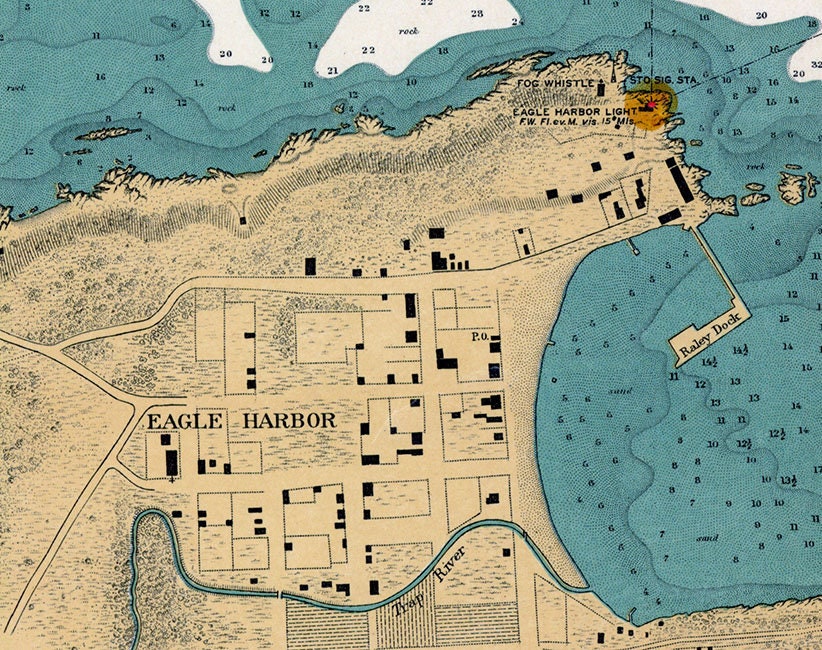 1907 Nautical Map of Eagle Harbor Michigan Lake Superior Etsy