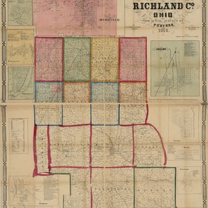 1856 Farm Line Map of Richland County Ohio Shelby Bell Ville