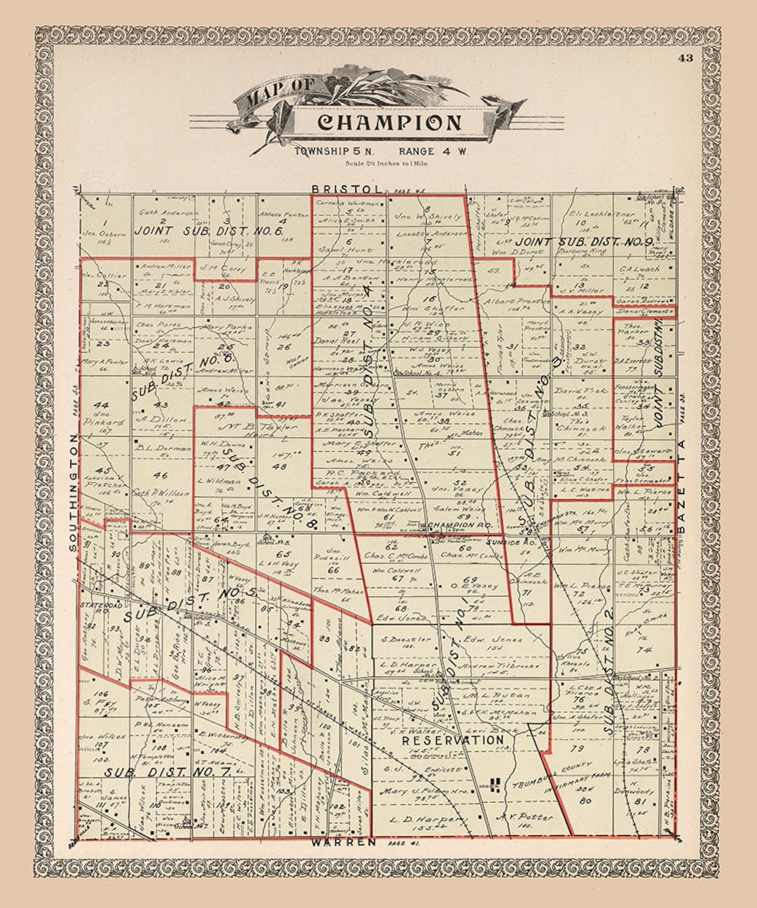1899 Map of Champion Township Trumbull County Ohio Etsy