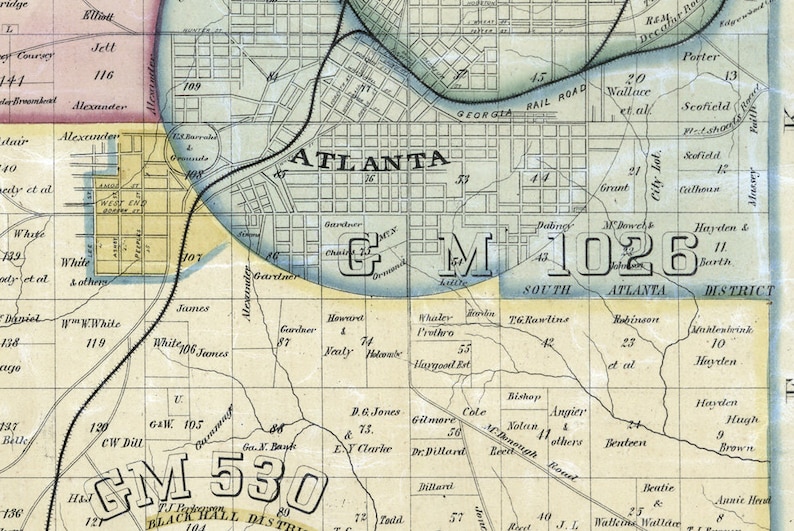 1893 Map of Fulton County Atlanta Landowner Reprint Etsy
