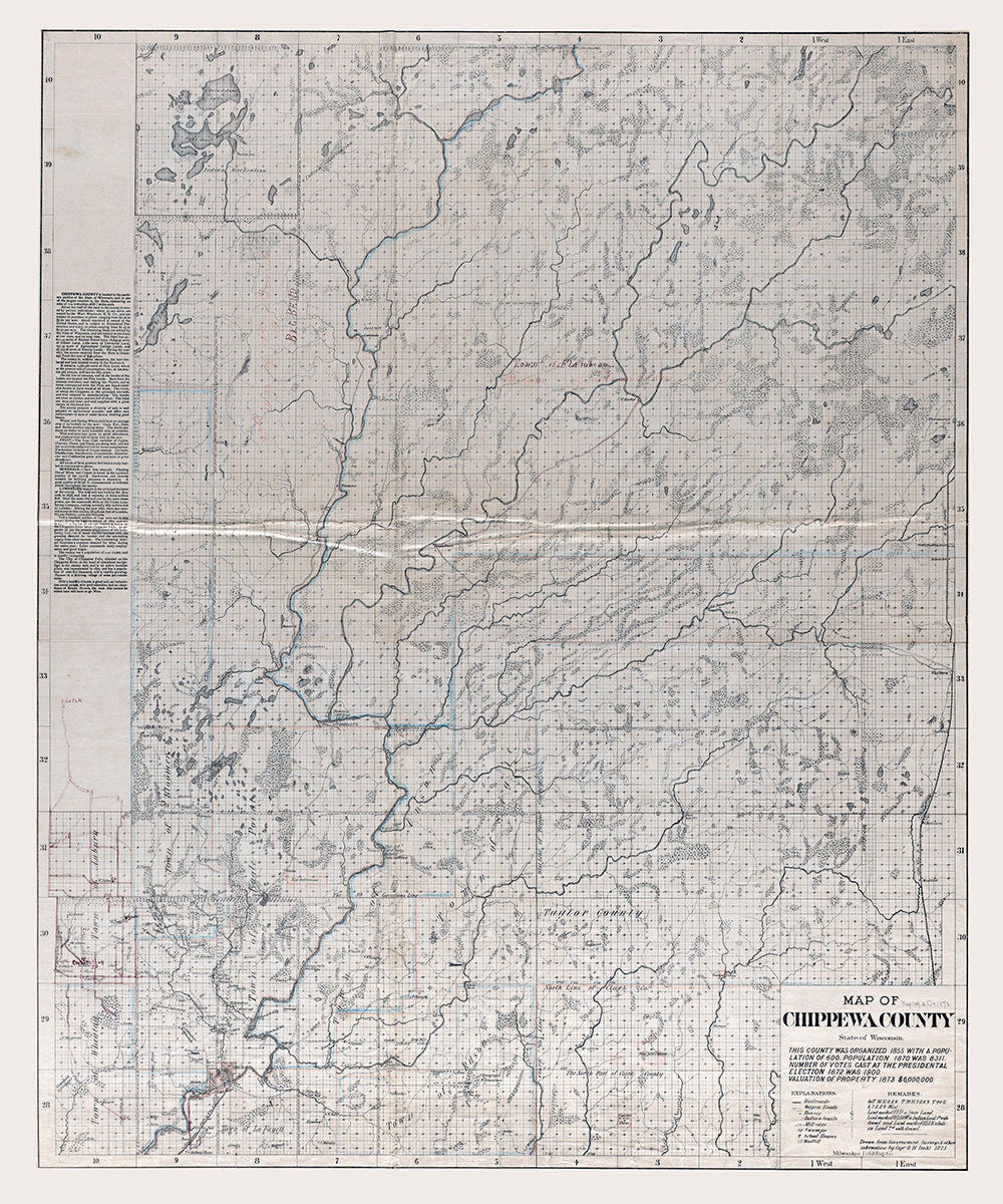 Chippewa County Property Map 1873 Map Of Chippewa County Wisconsin | Etsy
