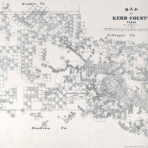 1879 Farm Line Map du comté de Kerr au Texas