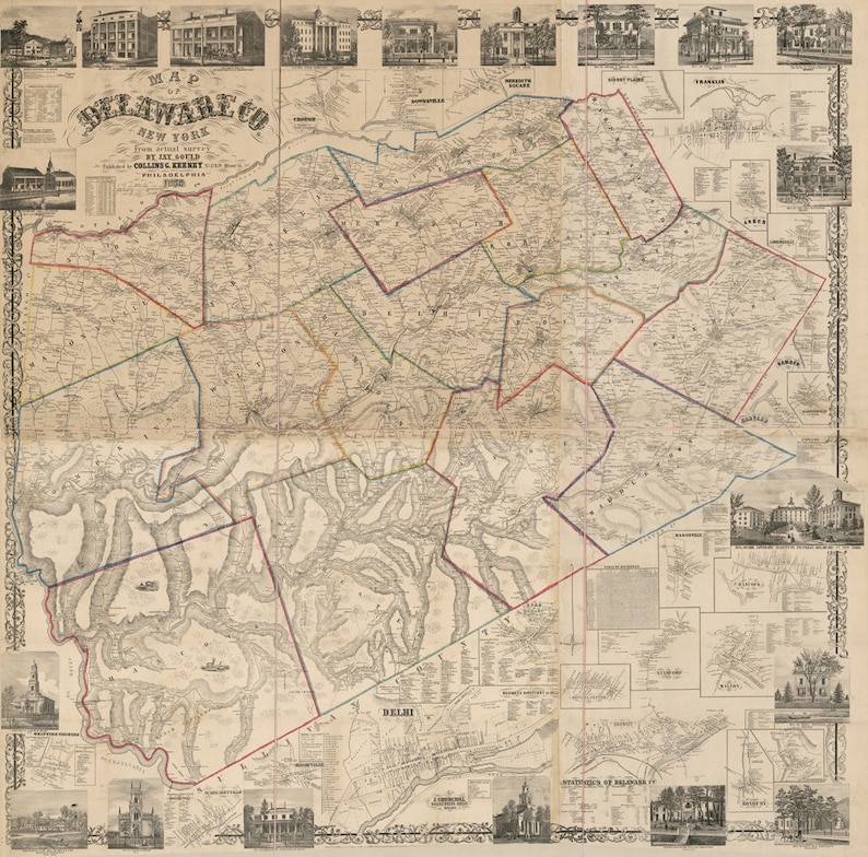 1856 Map of Delaware County New York Etsy