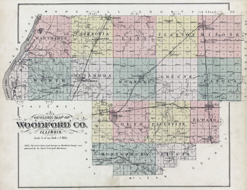 1893 Map of Woodford County Illinois Metamora Etsy UK