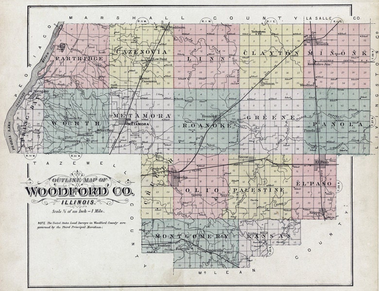 1893 Map of Woodford County Illinois Metamora Etsy UK