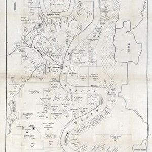 1860 Carte des plantations de la paroisse de Carrol en Louisiane et du comté d'Issaquena, dans le Mississippi