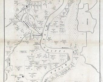 1860 Carte des plantations de la paroisse de Carrol en Louisiane et du comté d'Issaquena, dans le Mississippi