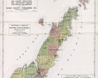 1914 Map of Door County Wisconsin Sturgeon