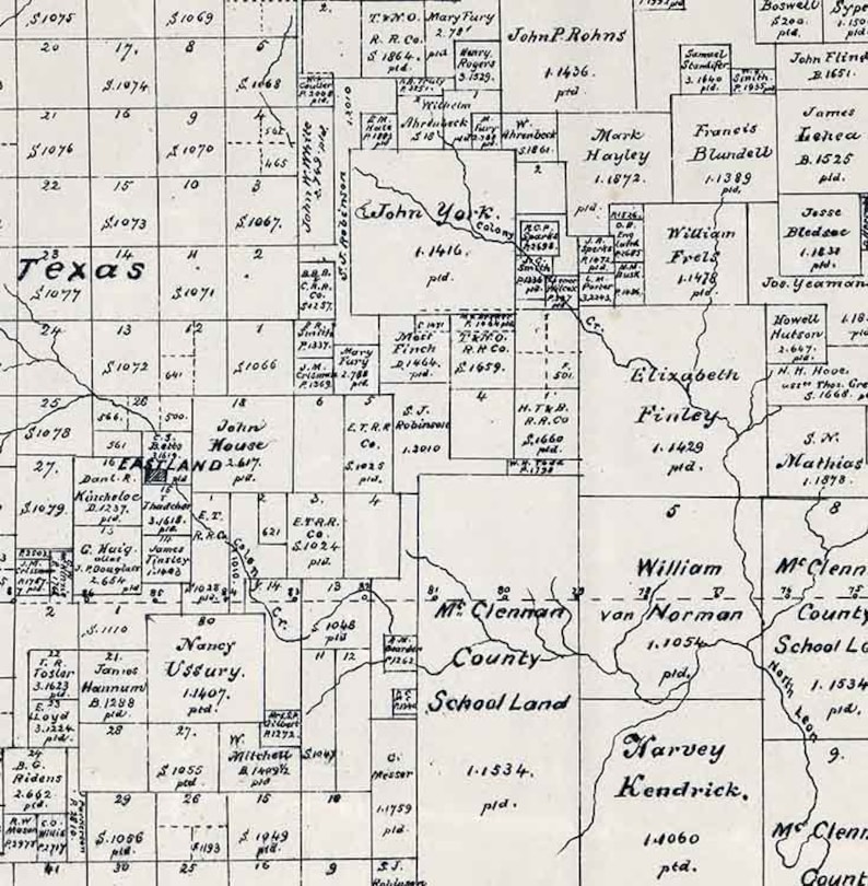 1879 Farm Line Map of Eastland County Texas Etsy