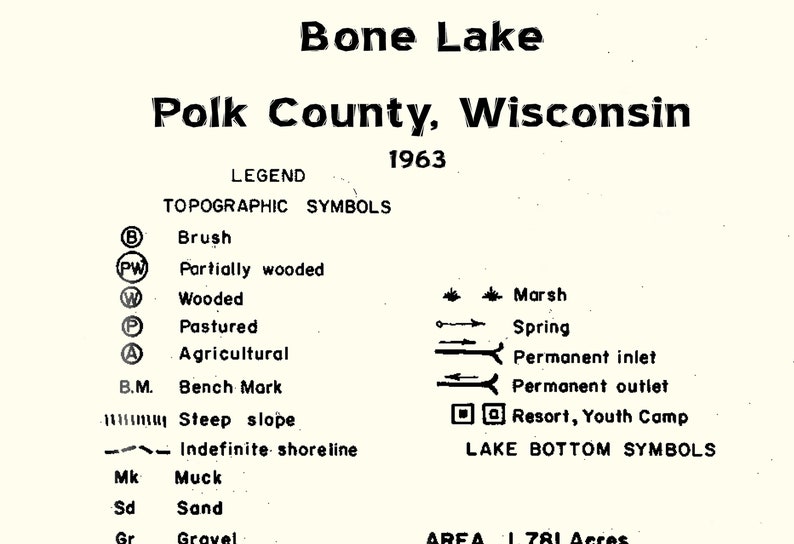 1963 Map of Bone Lake Polk County Wisconsin Etsy
