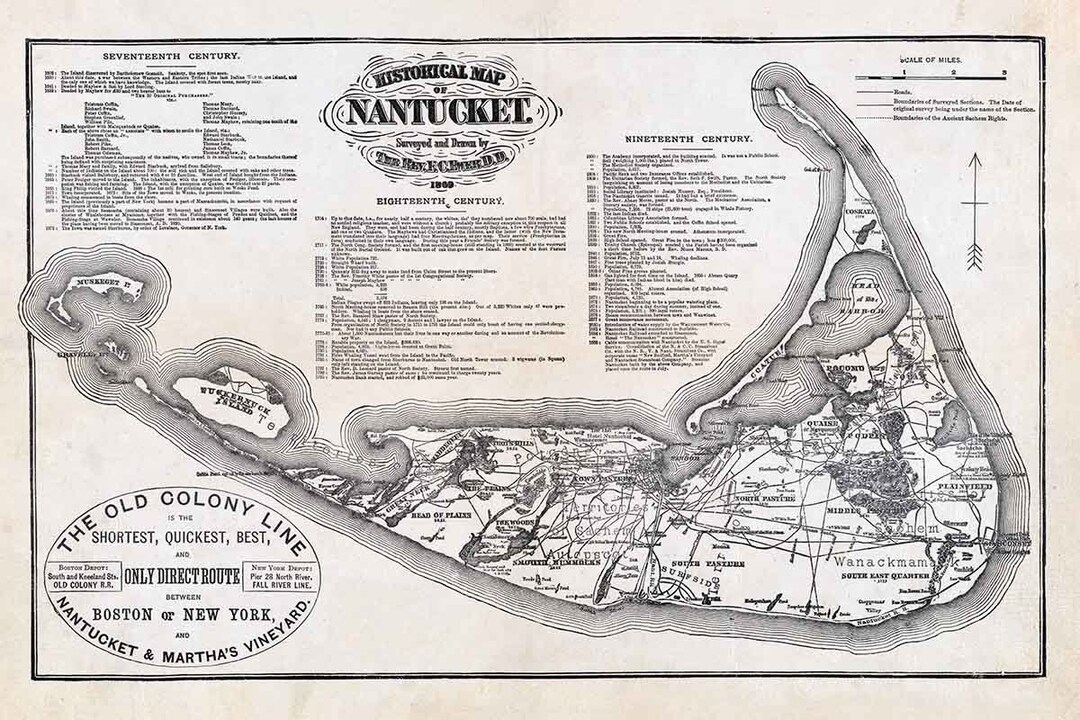 1869 Map of Nantucket & Marthas Vineyard Massachusetts - Etsy
