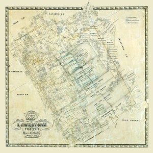 1858 Farm Line-kaart van Limestone County, Texas