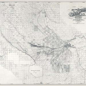 May include: A black and white map of the Kern Delta in Kern County, California. The map shows the location of various towns, roads, and waterways. The map is dated 1875.