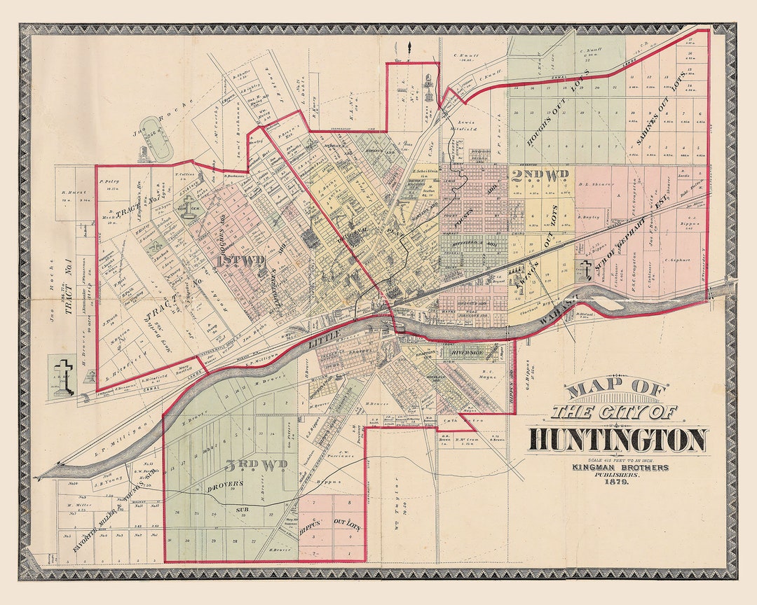1879 Map of the City of Huntington Indiana Etsy