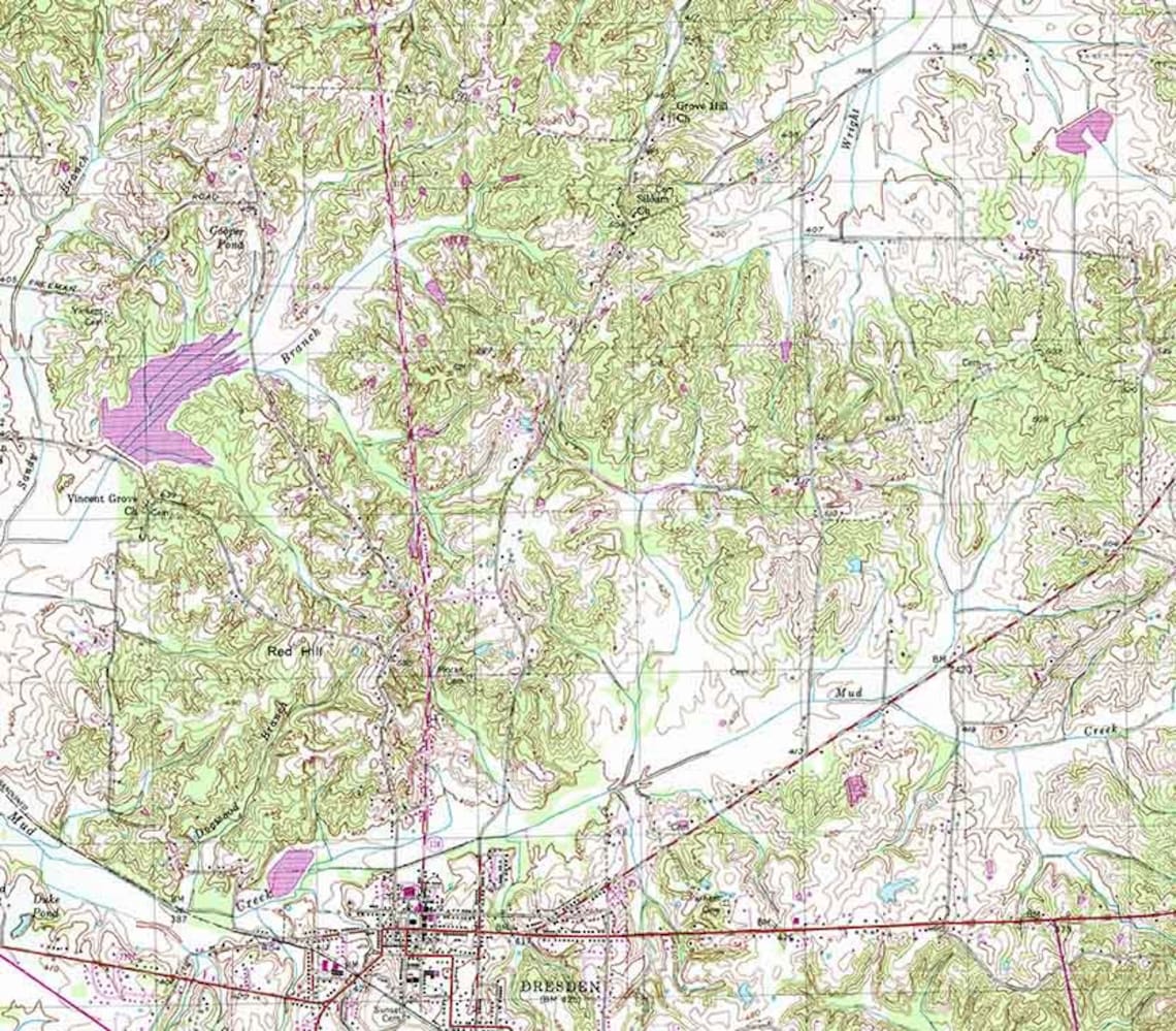 1952 Topo Map of Dresden Tennessee Cypress Creek Etsy