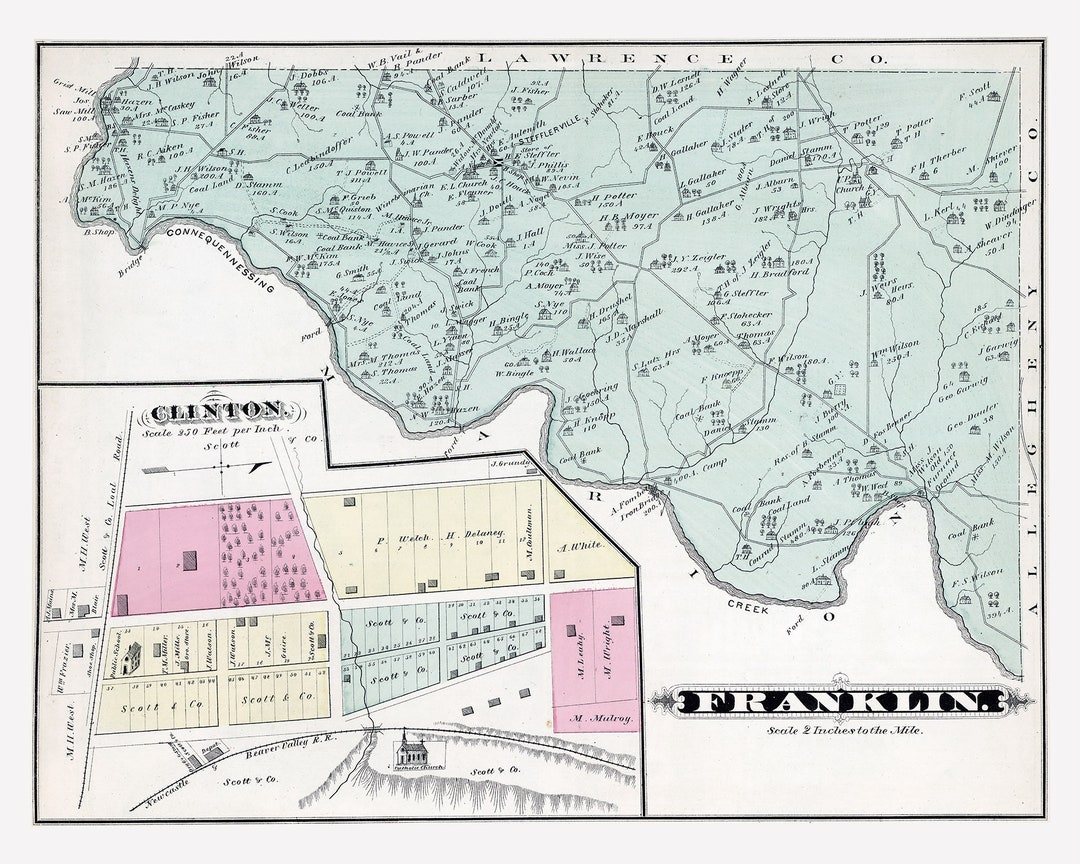 1876 Map of Franklin Township Beaver County Pennsylvania Etsy