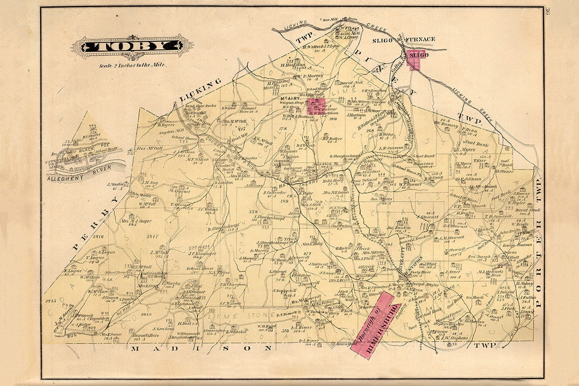1877 Map of Toby Township Clarion County Pennsylvania Etsy
