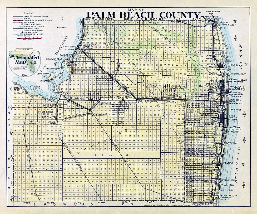 Palm Beach County Street Map Treasure Coast, Florida Laminated Wall