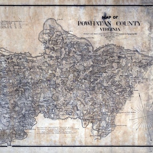 1864 Map of Powhatan County Virginia Family Names Genealogy