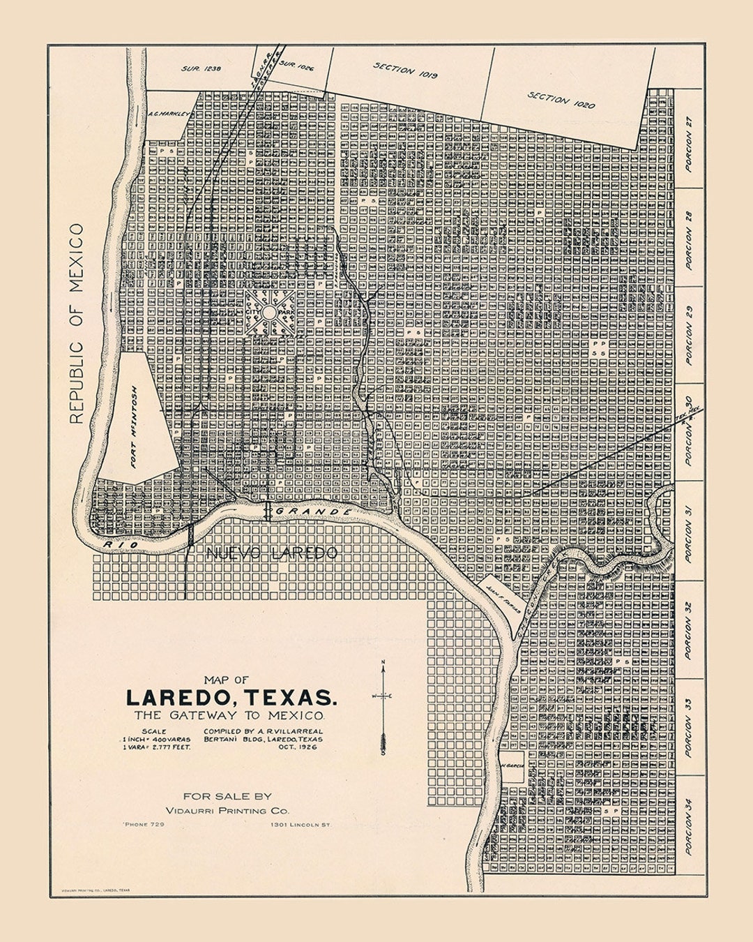 1926 Map of Laredo Texas Etsy