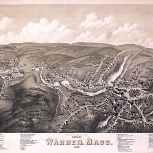 1879 Panorama-Karte von Warren Massachusetts