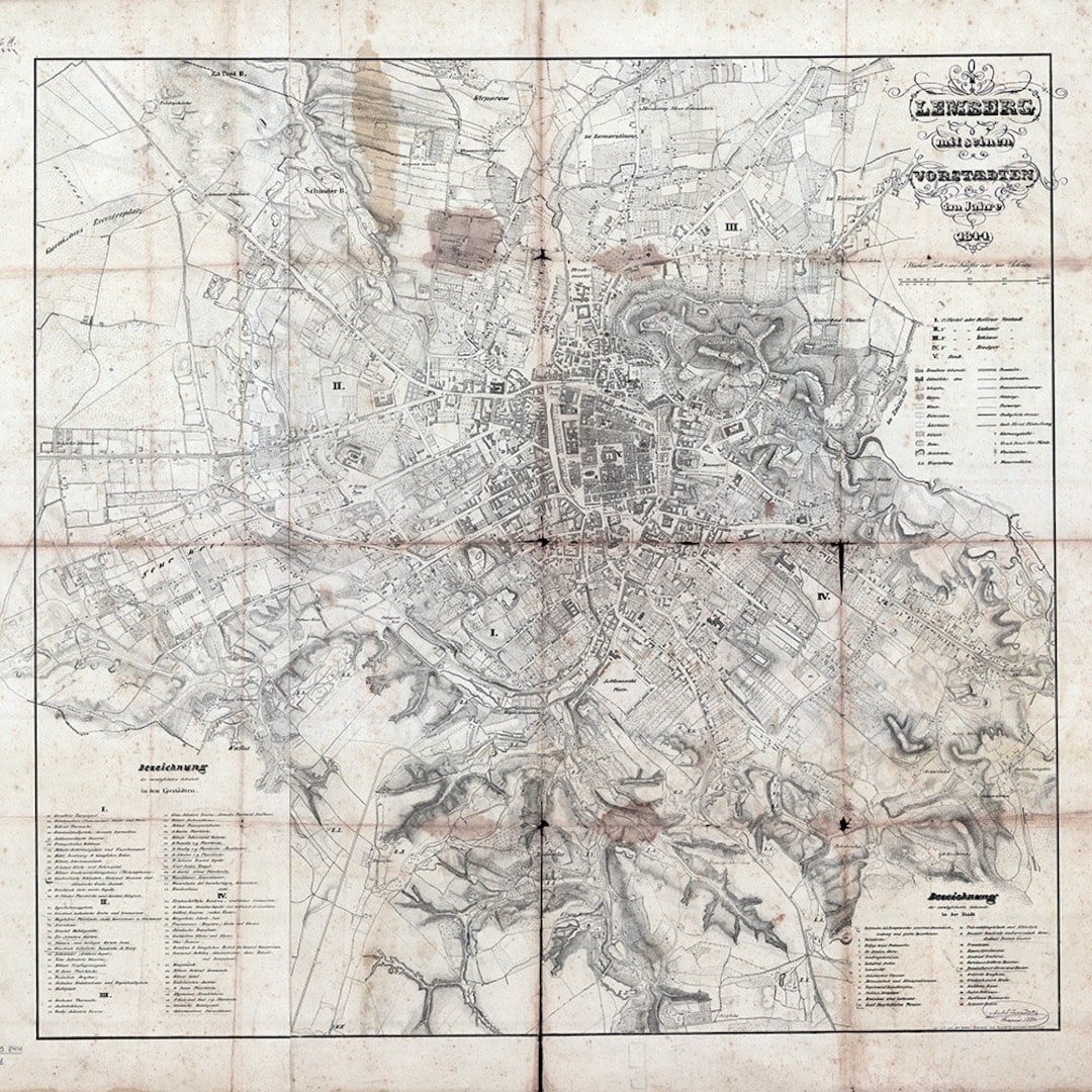 1844 Town Map of Lemberg Galicia Austria Hungary Ukraine Etsy