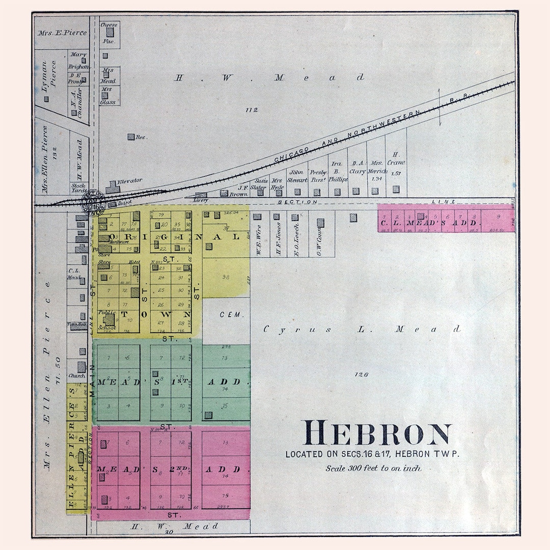 1892 Town Map of Hebron Mchenry County Illinois Etsy