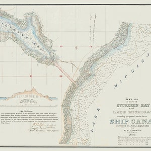 1871- Karte von Sturgeon Bay und LakeMichigan Schiffskanal