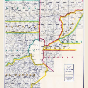 1908-Karte von Lake Tahoe und Umgebung