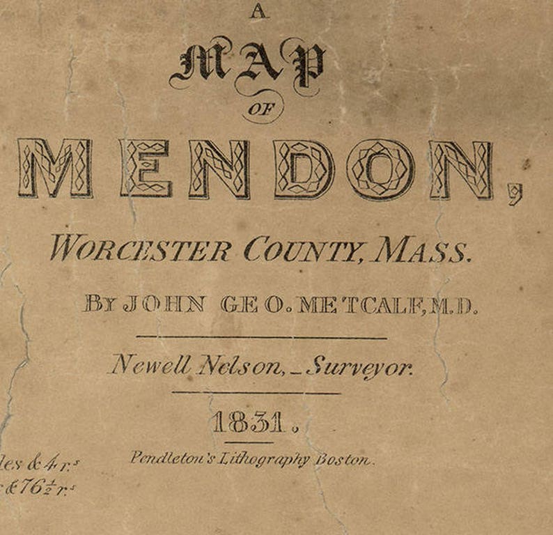 1831 Map of Mendon Massachusetts Etsy