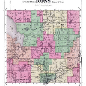 1873 Map of Ross Township Kalamazoo County Michigan