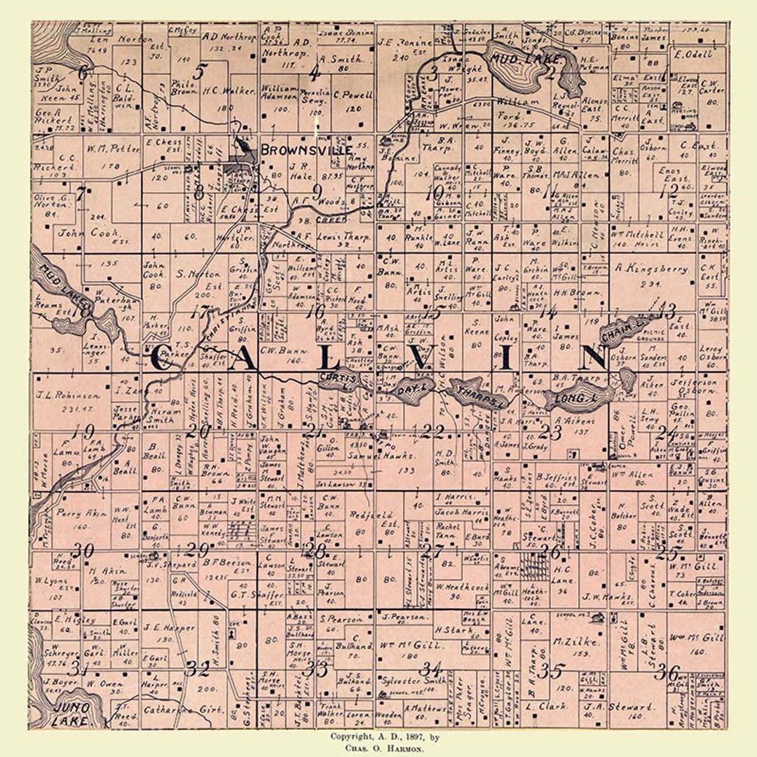 1897 Farm Line Map of Calvin Township Cass County Michigan Etsy