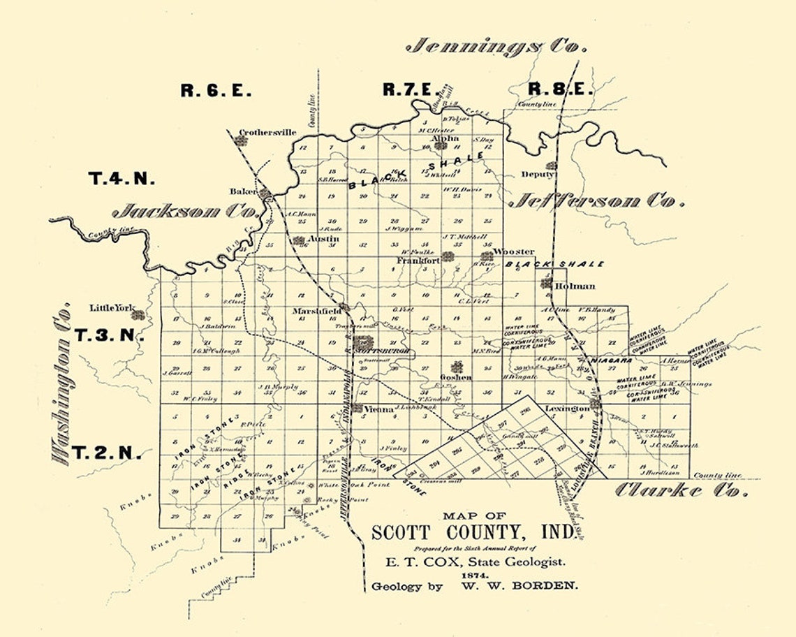1874 Map of Scott County Indiana Etsy