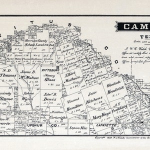1879 Farm Line Karte von Camp County, Texas