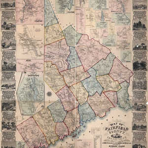 1858 Mapa de la genealogía de Connecticut del condado de Fairfield
