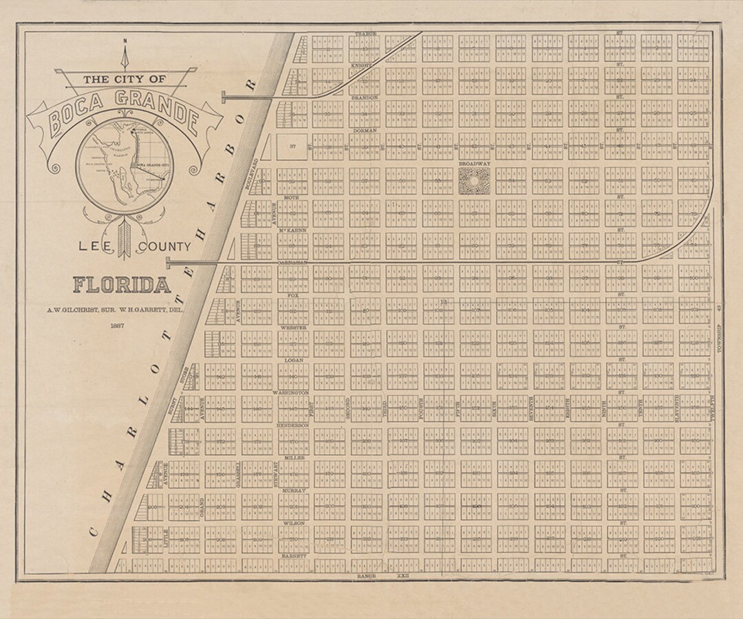 1887 Map of Boca Grande Lee County - Il 1080xN.1849138057 I1kh