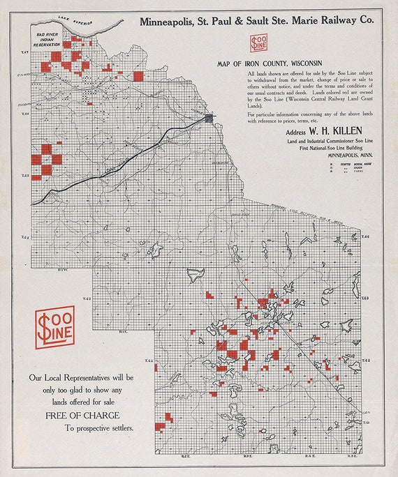 1910 Map of Iron County Wisconsin Etsy