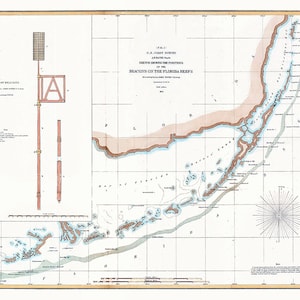 Kaart uit 1855 van de Florida Keys en riffen