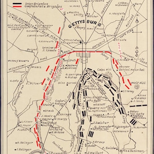 1863 Map of Gettysburg Civil War Battlefield Adams County Pennsylvania