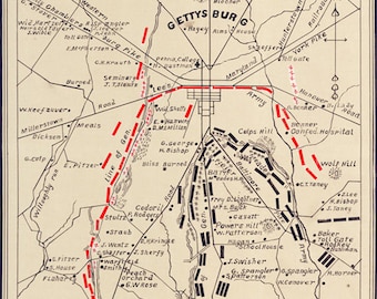 1863 Kaart van het slagveld Adams County Pennsylvania in de burgeroorlog in Gettysburg