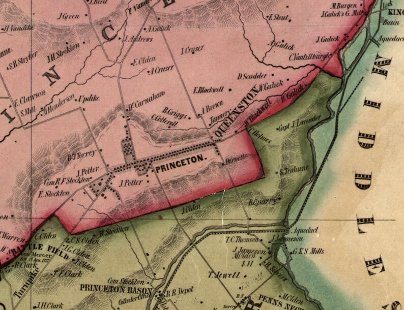 1849 Map of Mercer County New Jersey Trinton Princeton LARGE  Etsy
