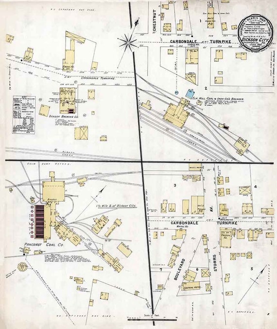 1897 Town Map of Dickson City Lackawanna County Pennsylvania Etsy