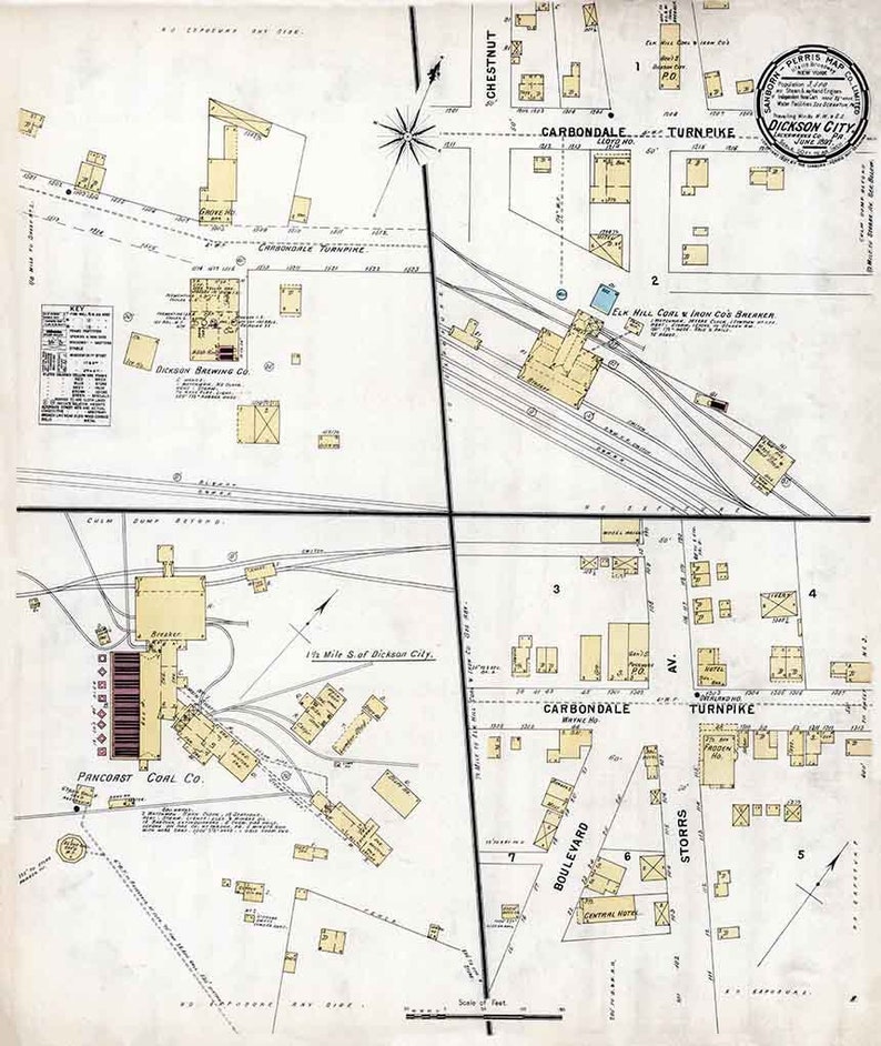 1897 Town Map of Dickson City Lackawanna County Pennsylvania Etsy