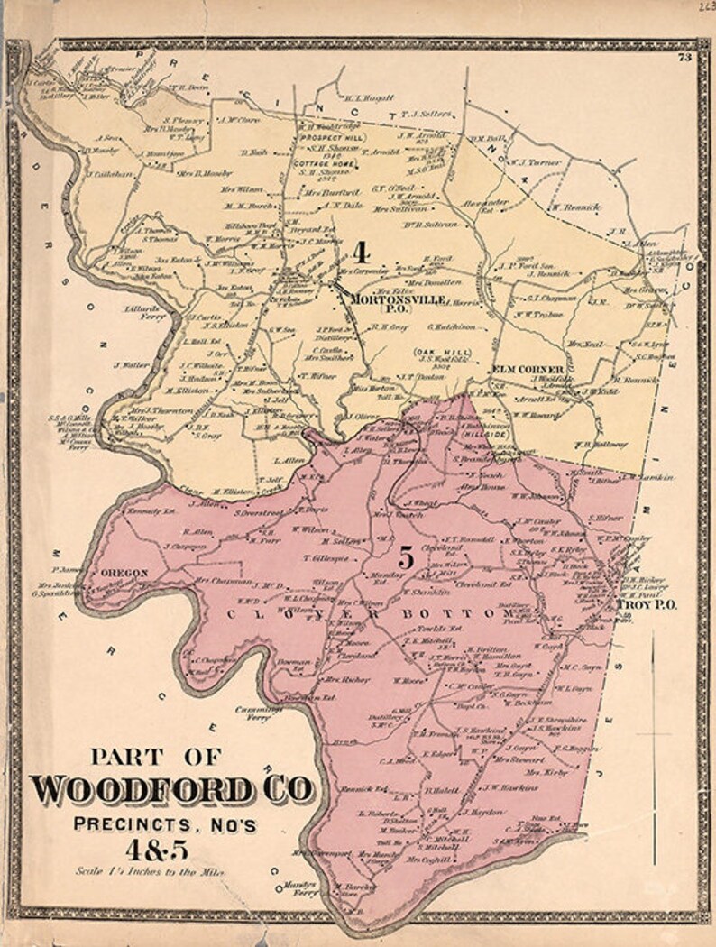 1877 Map of Middle Woodford County Kentucky - Etsy