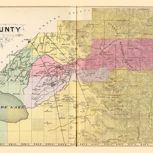 Carte 1892 du comté de Tulare en Californie