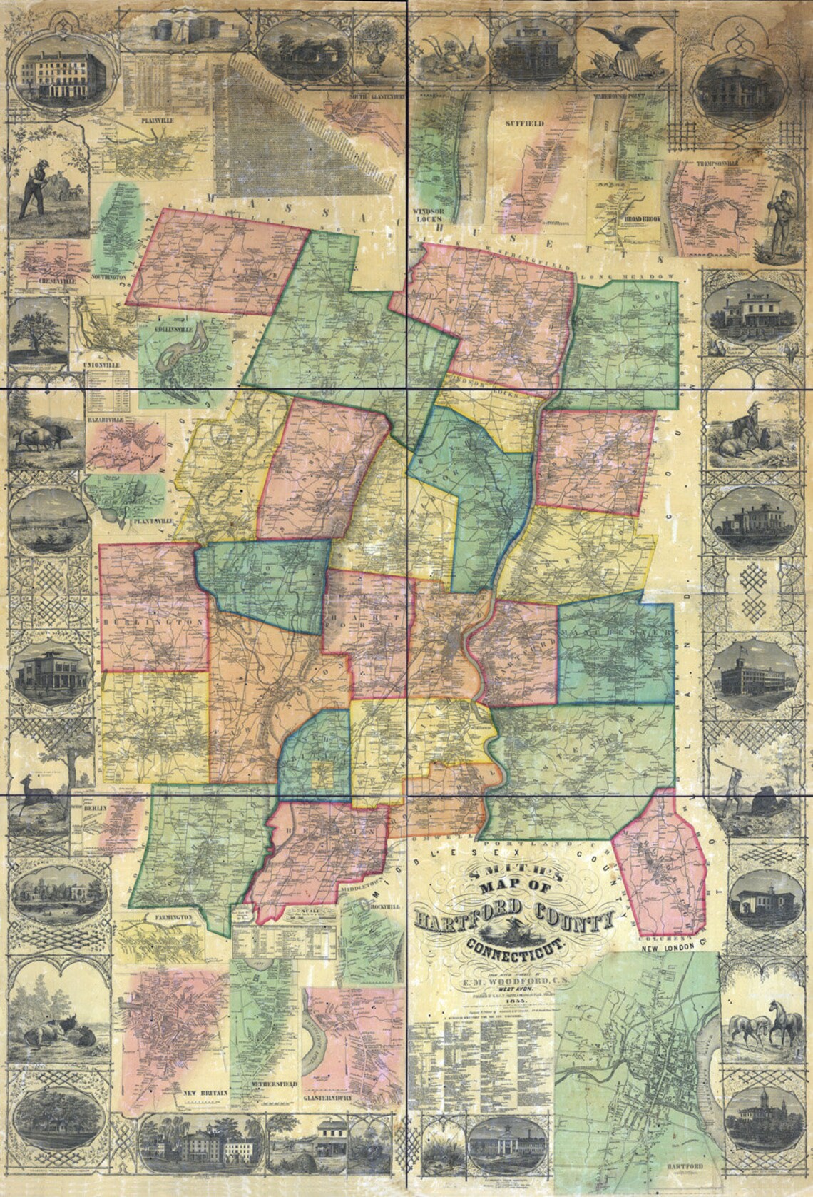 1855 Map of Hartford County Connecticut Genealogy Etsy